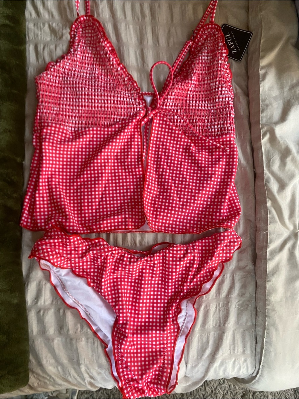 Red Gingham Two-Piece Swim Set
